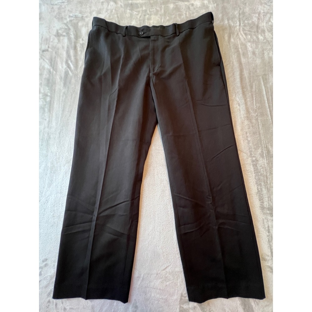 Savane Dress Pants Mens 40x29 Black Flat Front Textured Polyester